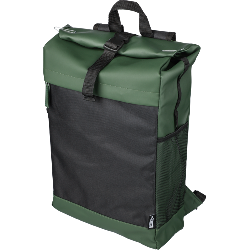 RPET polyester roll-top backpack.