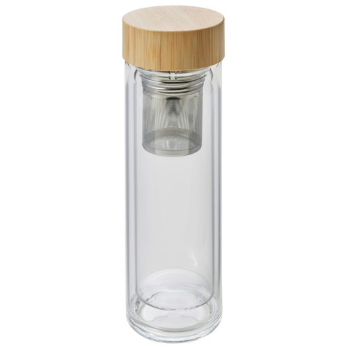 Glass and bamboo bottle with tea infuser (420ml)