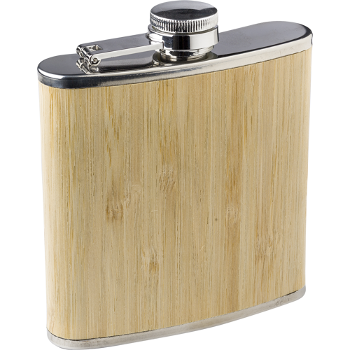 Stainless steel and bamboo hip flask