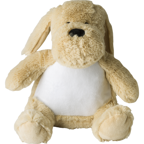 Plush dog with tag
