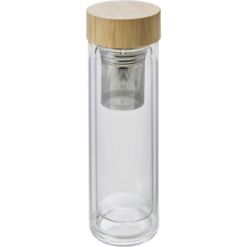Glass and bamboo bottle with tea infuser (420 ml)
