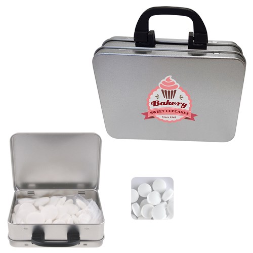 Suitcase tin with dextrose mints