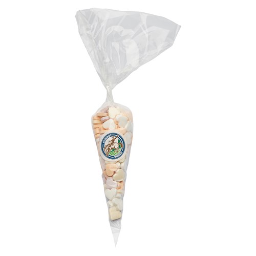 240gr Sweet cones with printed label and filled with hearts small