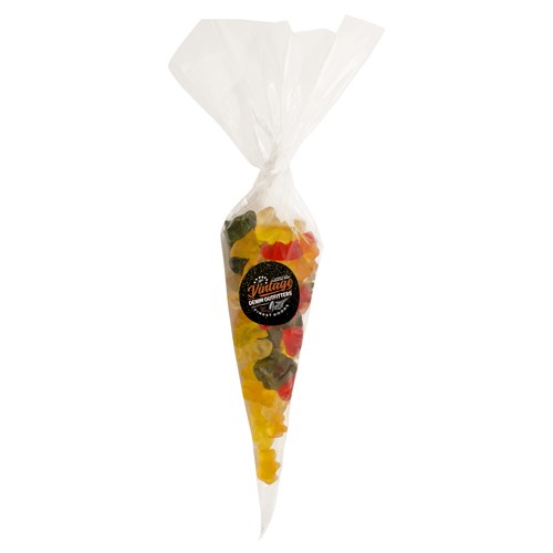 220gr Sweet cones with printed label and filled with gummy bears