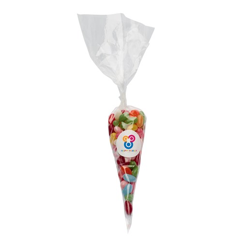 200gr Sweet cones with printed label and filled with jelly beans
