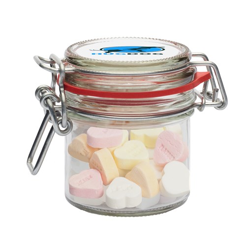 125ml/290gr Glass jar filled with sugar hearts