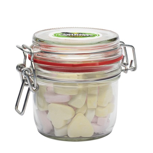 255ml/490gr Glass jar filled with hearts small