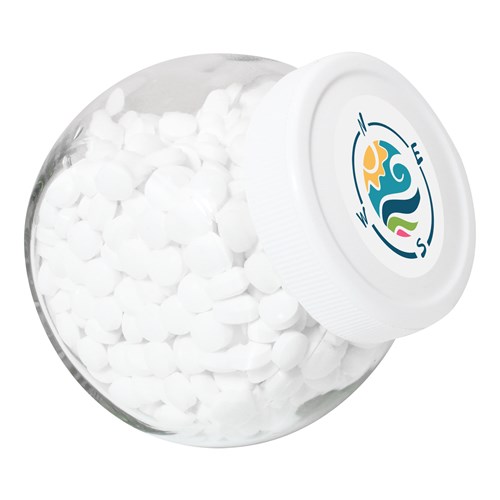 395ml/515gr Candy jar with white plastic lid and filled with dextrose mints