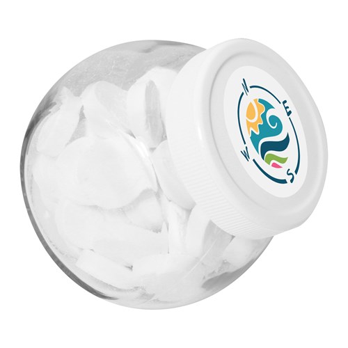 395ml/490gr Candy jar with white plastic lid and filled with peppermints