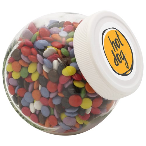395ml/525gr Candy jar with white plastic lid and filled with milk choco's
