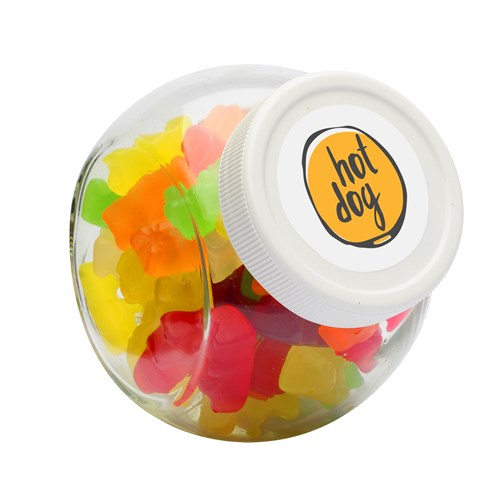 395ml/480gr Candy jar with white plastic lid and filled with gummy bears