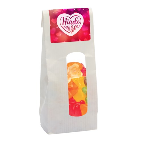 110gr Kraft bag with window and filled with gummy bears