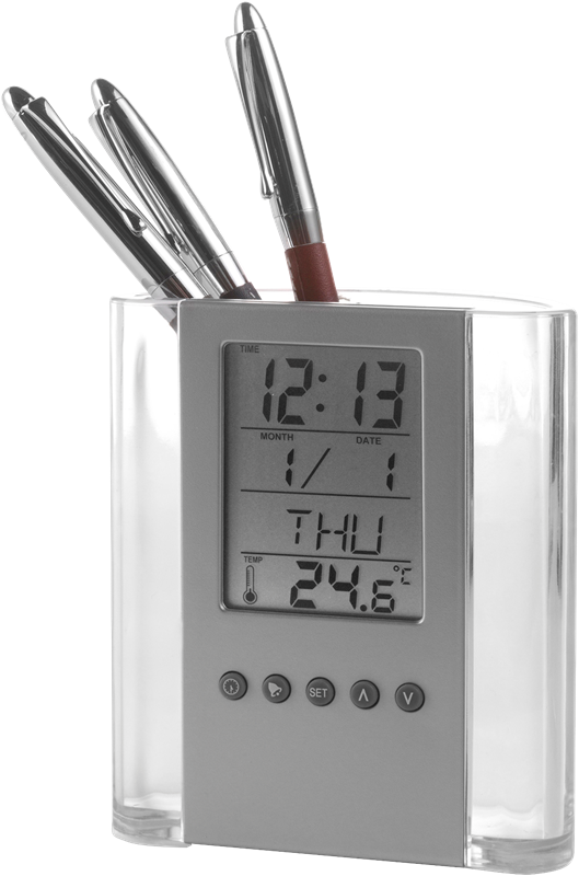 Pen holder with clock 3684_050 (Black/silver)