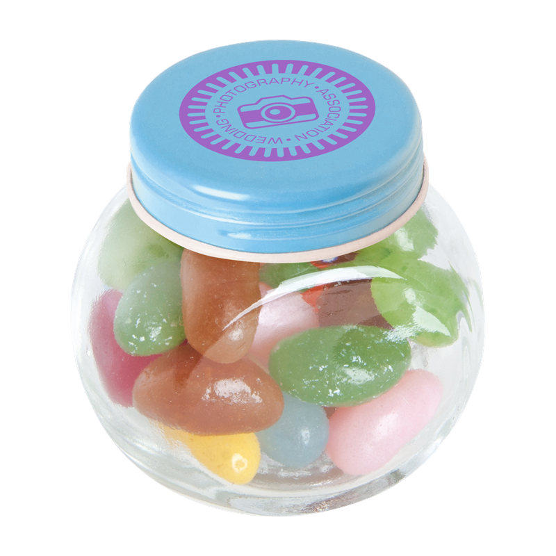 Small glass jar with jelly beans C-0163_018 (Light blue)
