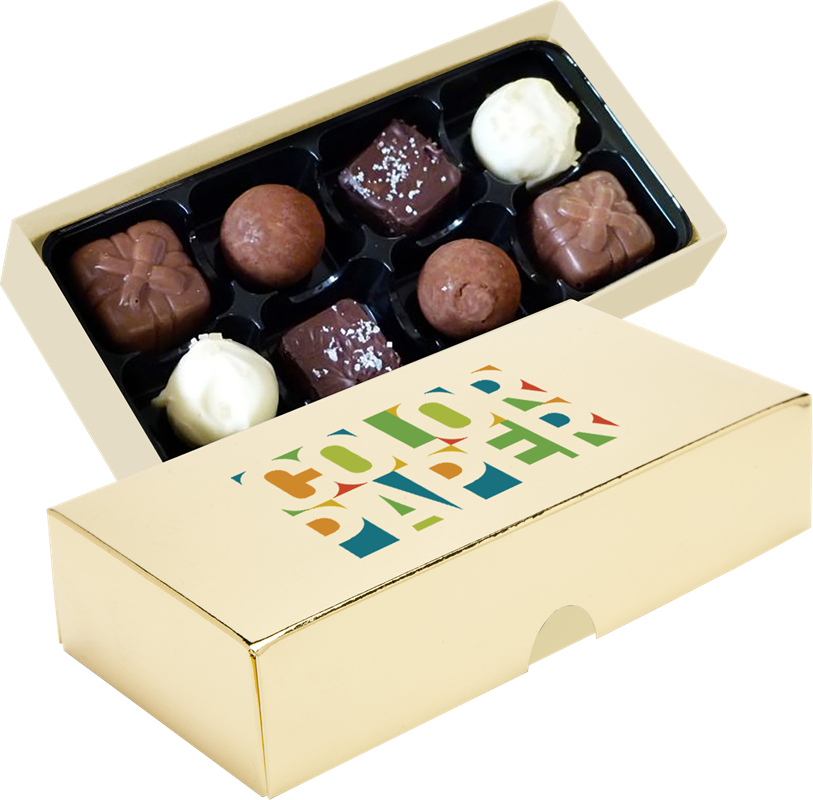 Chocolate box with 8 assorted chocolates and truffles C-0793_031 (Gold)