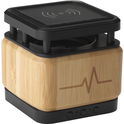 Bamboo block speaker with wireless charger