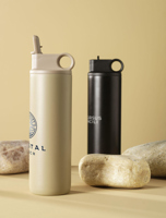 Recycled stainless steel bottle with straw (800ml) 262746_001 (Black)