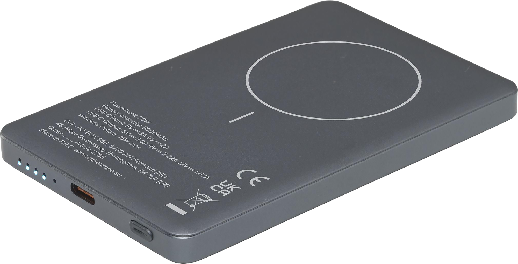 Picture of Wireless recycled aluminium power bank (5,000mAh)