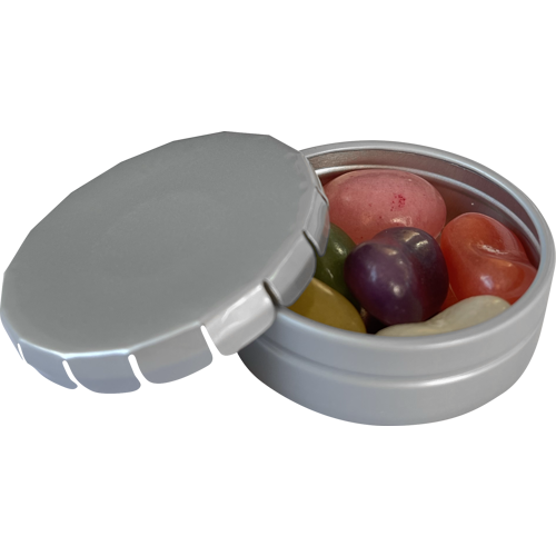 Round click tin with jelly beans