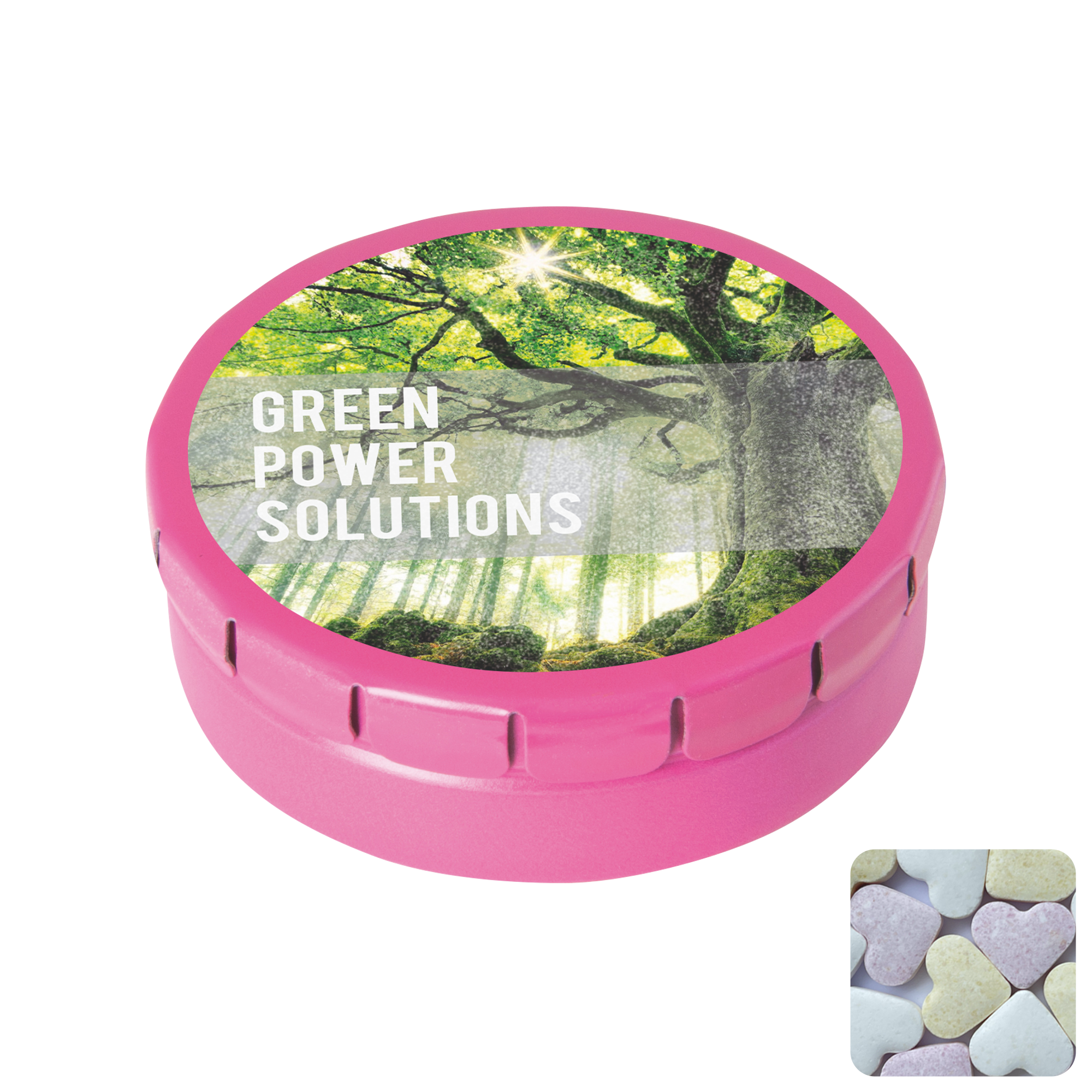Picture of Round click tin with fruit heart sweets