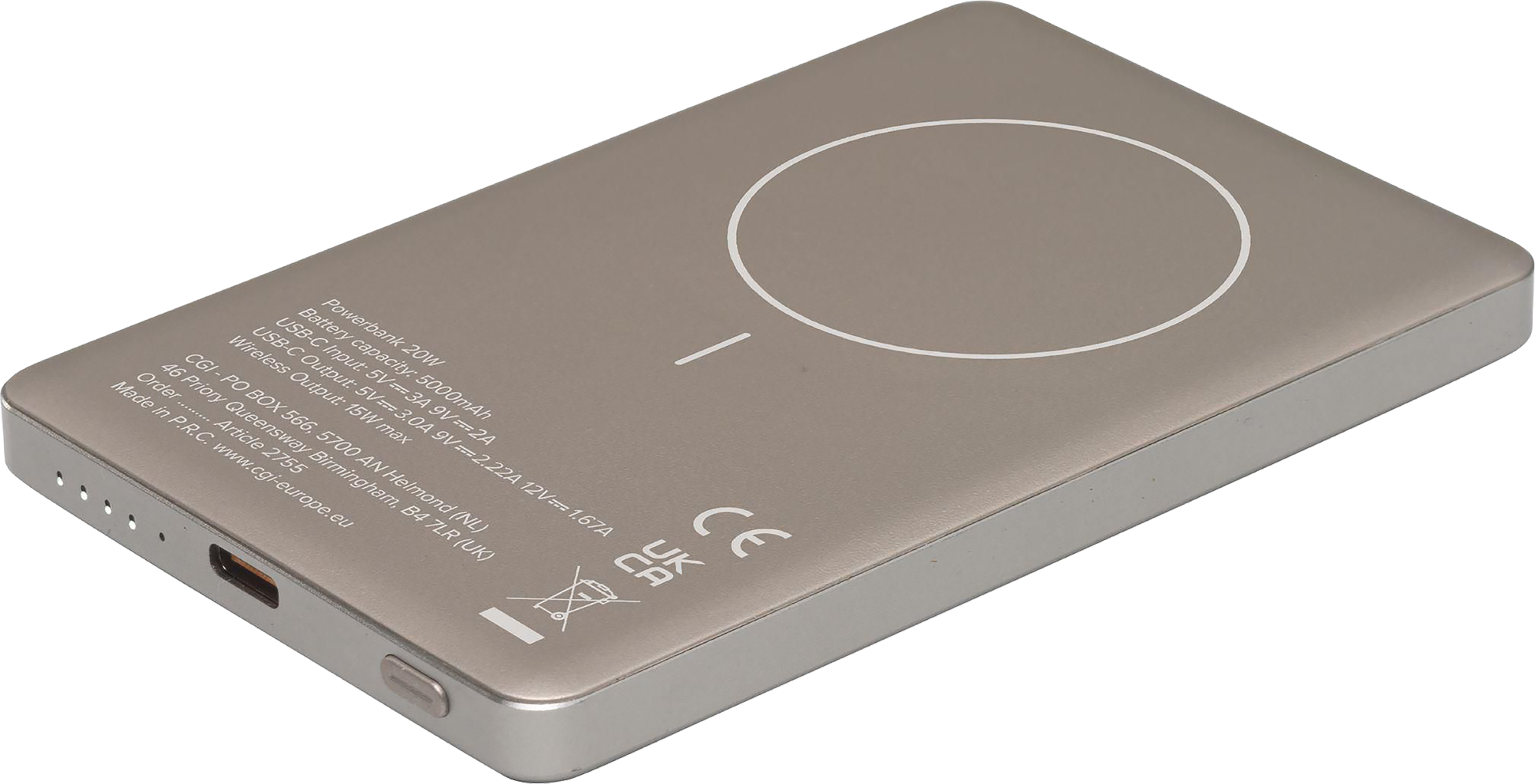 Picture of Wireless recycled aluminium power bank (5,000mAh)