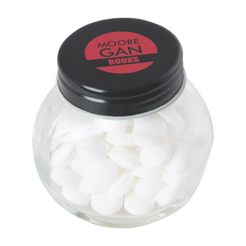 Small glass jar with dextrose mints