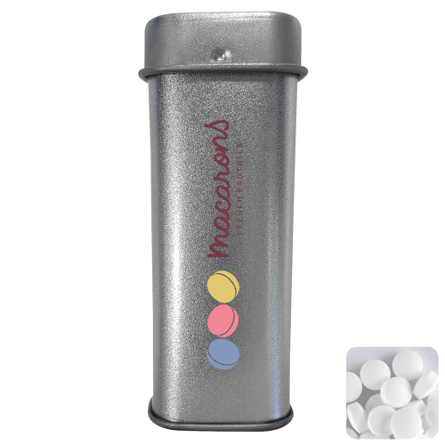 Tall hinged tin with dextrose mints