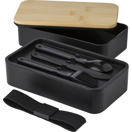 Double lunch box with bamboo lid