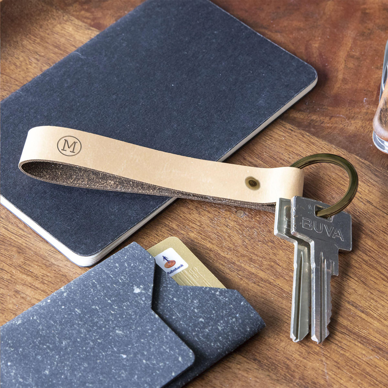 Made recycled leather keyring 269137_113 (Taupe)