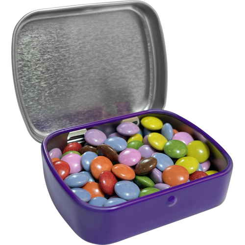 Flat hinged tin with choco's
