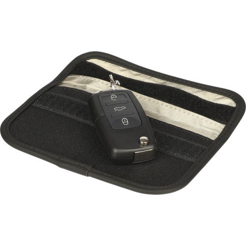 Recycled key and card pouch with RFID