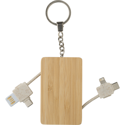 Bamboo keyring with charging cables
