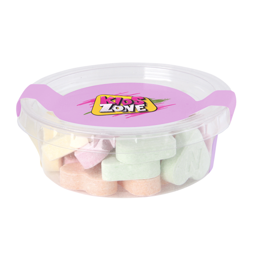 Small eco sweet tub with fruit heart sweets