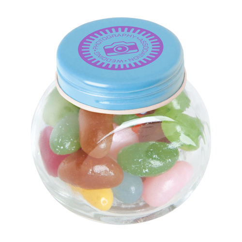 Small glass jar with jelly beans