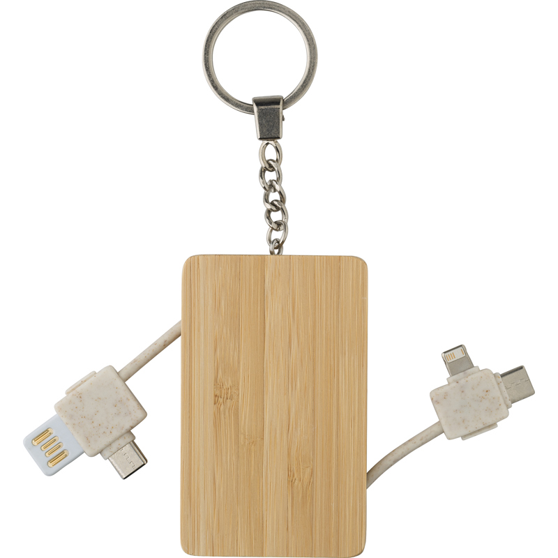 Bamboo keyring with charging cables