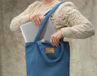 Recycled corduroy laptop bag 1475952_005 (Blue)