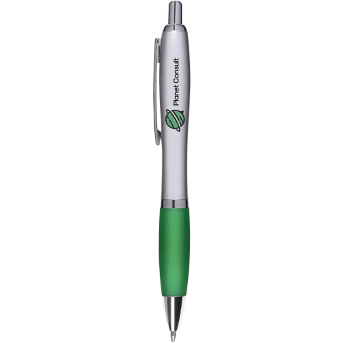 Silver ballpen with coloured grip