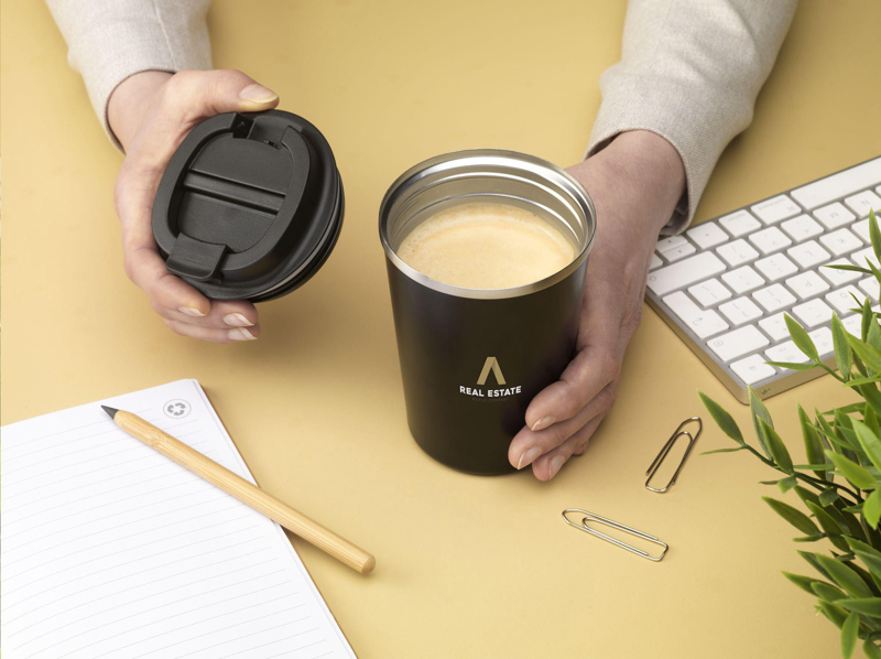 Recycled double walled coffee mug (300 ml) 261734_001 (Black)