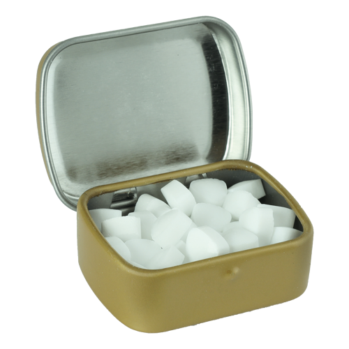 Small flat hinged tin with sugar free mints