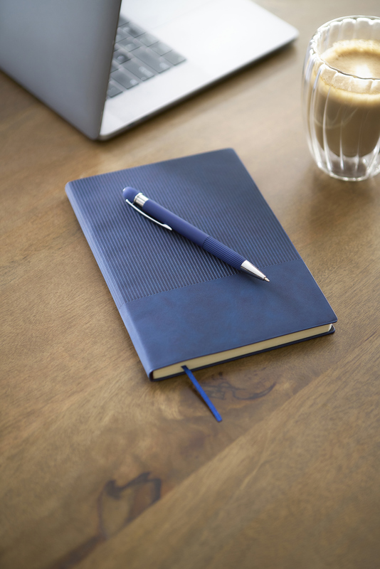 Recycled PU notebook with ballpen gift set (approx. A5) 1274009_005 (Blue)