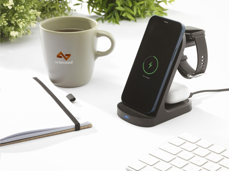 Triple-Up recycled wireless charger stand 261275_001 (Black)