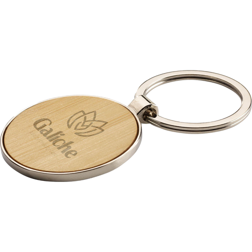 Round bamboo and metal keyring