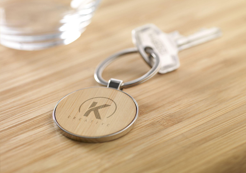 Round bamboo and metal keyring 261365_823 (Bamboo)