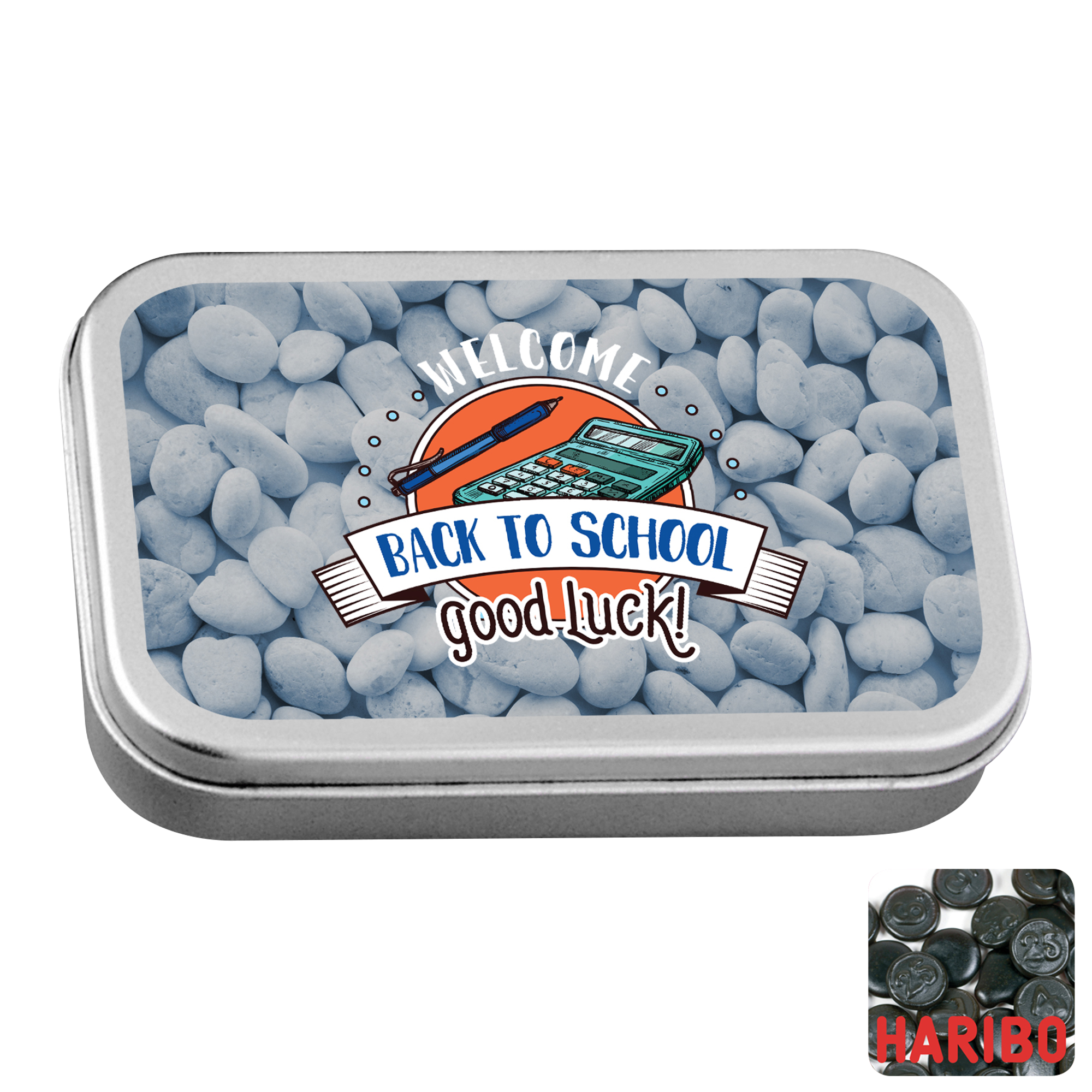 Picture of Large flat hinged tin with Haribo liquorice