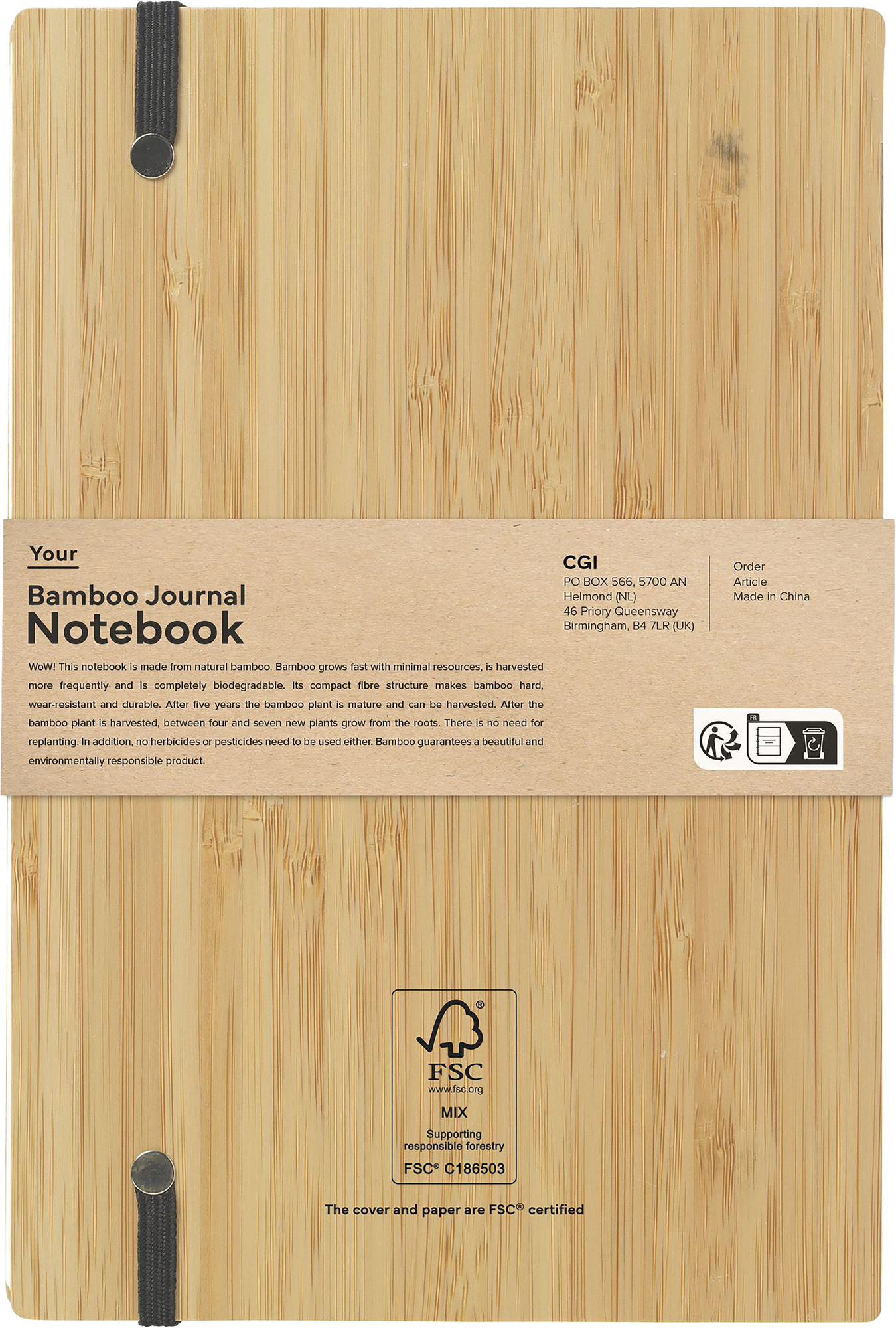 Picture of Bamboo notebook with naked spine (approx A5)